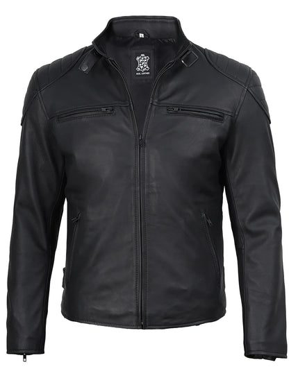 Vermont Men's Matte Black Biker Style Leather Jacket