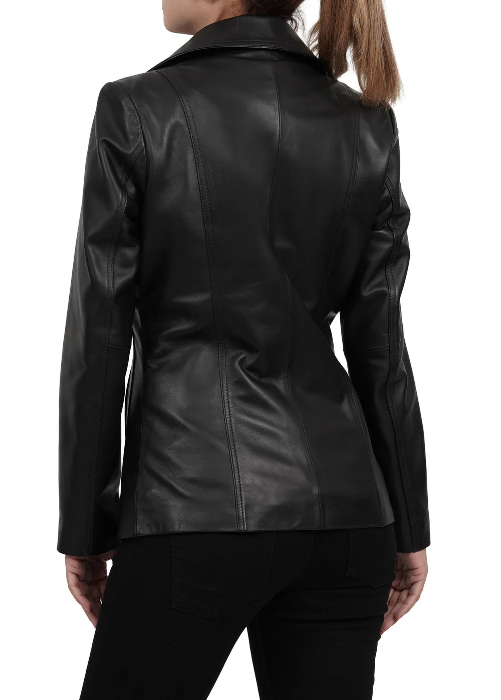 Women's Black Two Button Leather Blazer Jacket