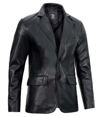 Mens Real Lambskin Black Leather Blazer