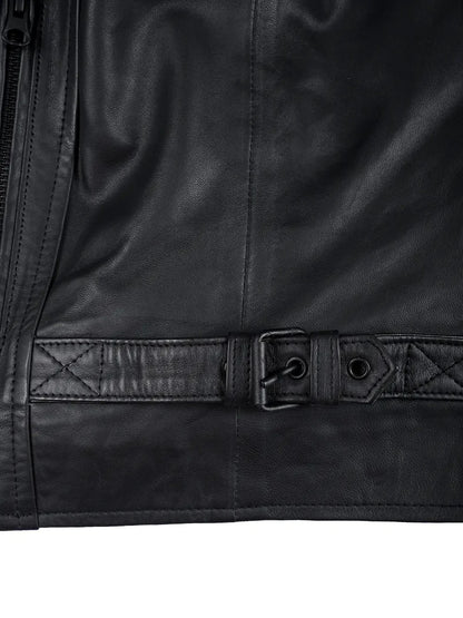 Mens Matte Black Biker Style Real Leather Jacket