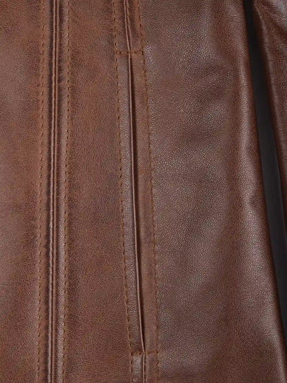 Women's Three Button Cognac Brown Leather Blazer