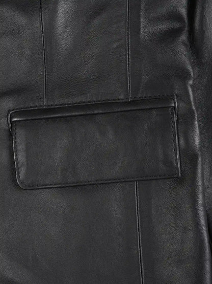 Women's Two Button Black Real Leather Blazer