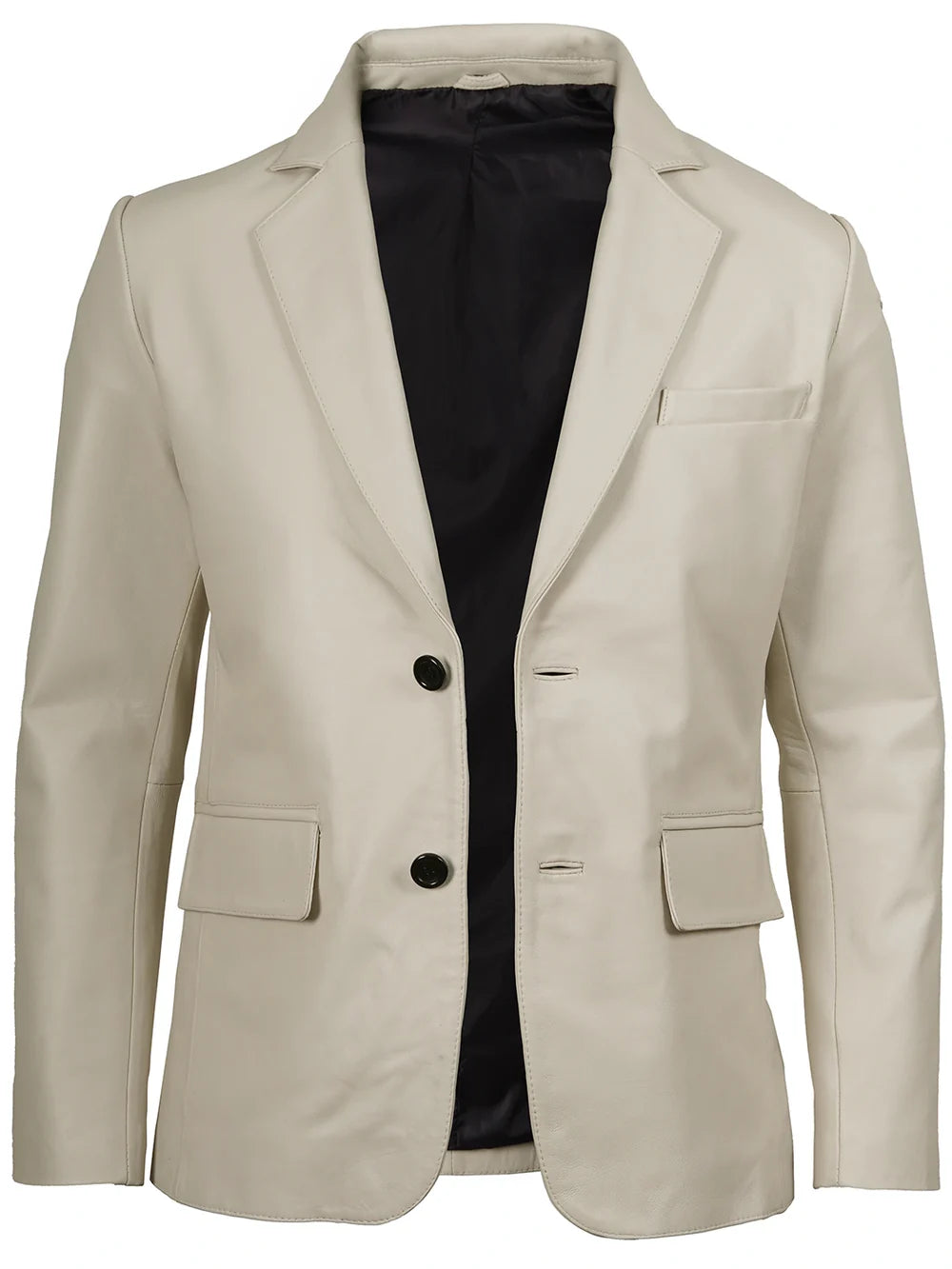 Men's Two Buttons Off White Leather Blazer