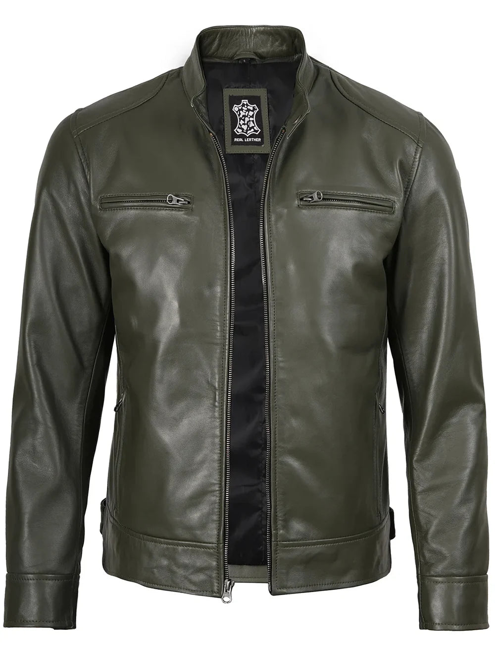 Real Leather Men's Black Cafe Racer Jacket