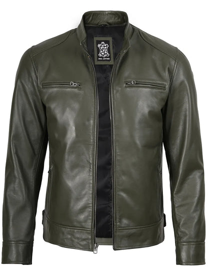 Real Leather Men's Black Cafe Racer Jacket