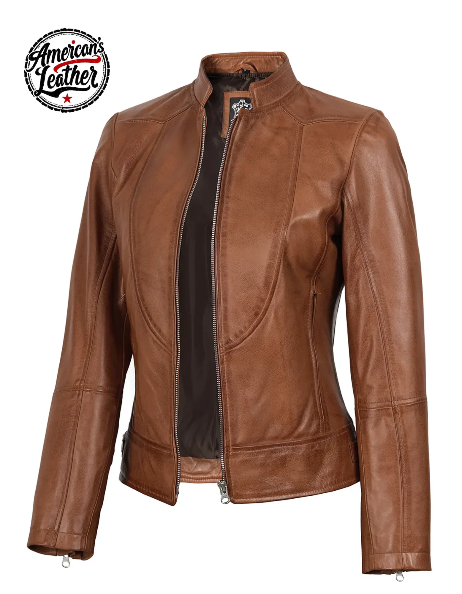 Amy Womens Cafe Racer Tan Brown Real Leather Jacket