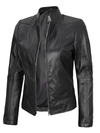 Amy Women's Black Cafe Racer Leather Jacket