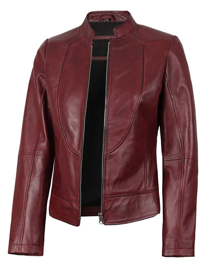 Amy Women's Maroon Leather Jacket