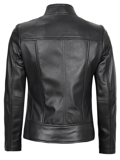 Amy Women's Black Cafe Racer Leather Jacket