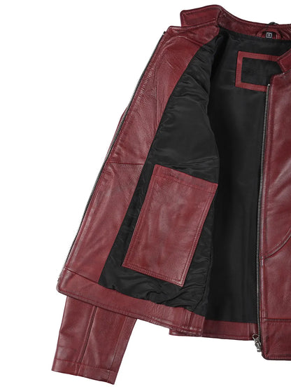Amy Women's Maroon Leather Jacket