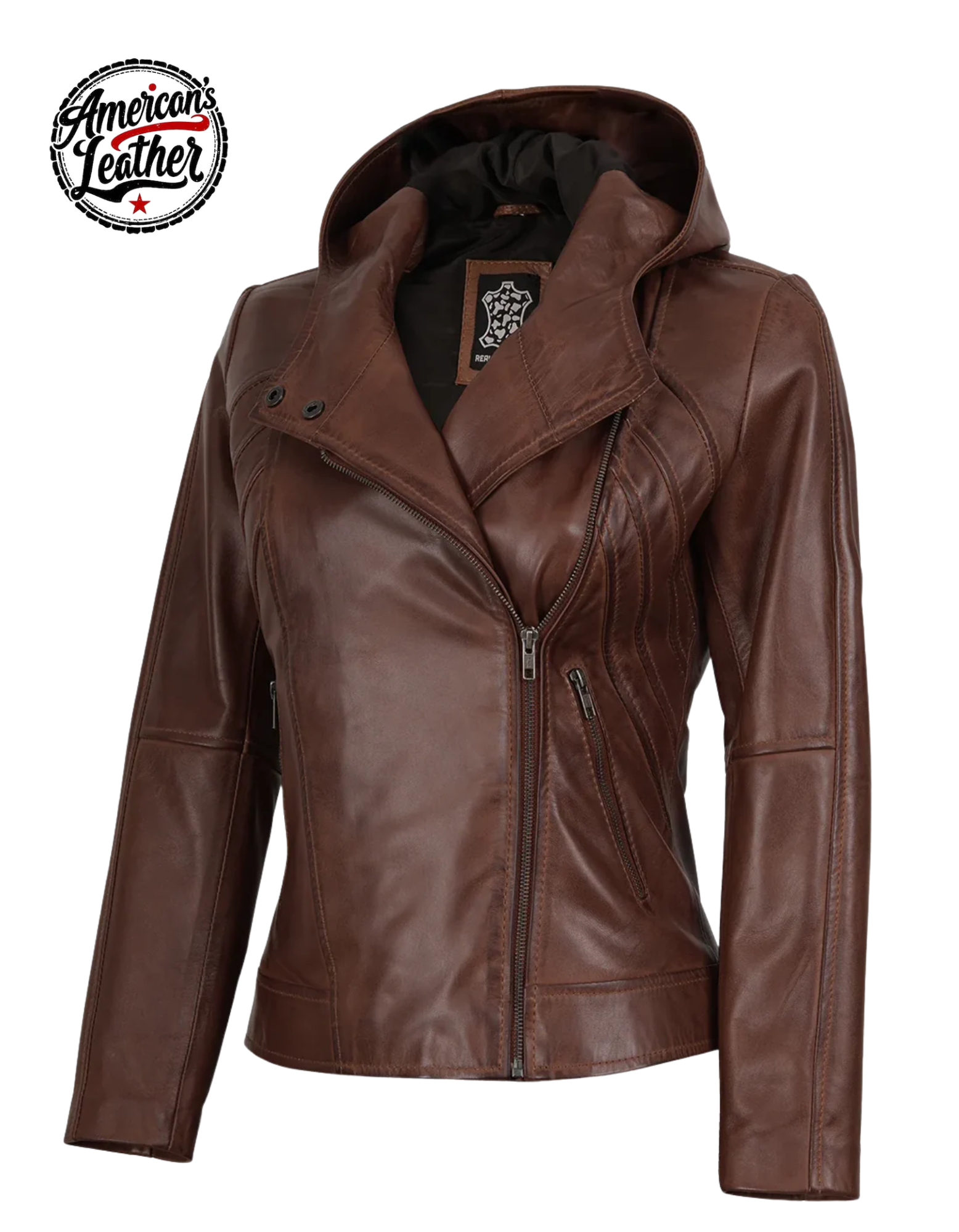 Cidra Women Asymmetrical Brown Hooded Leather Jacket