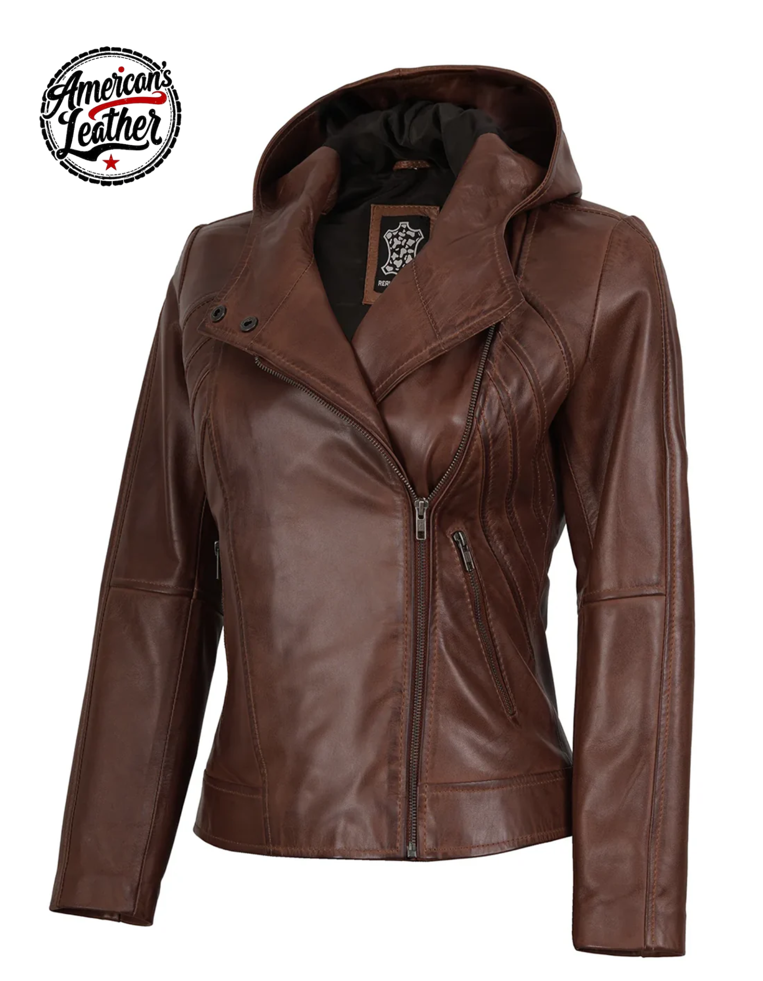 Cidra Women Asymmetrical Brown Hooded Leather Jacket