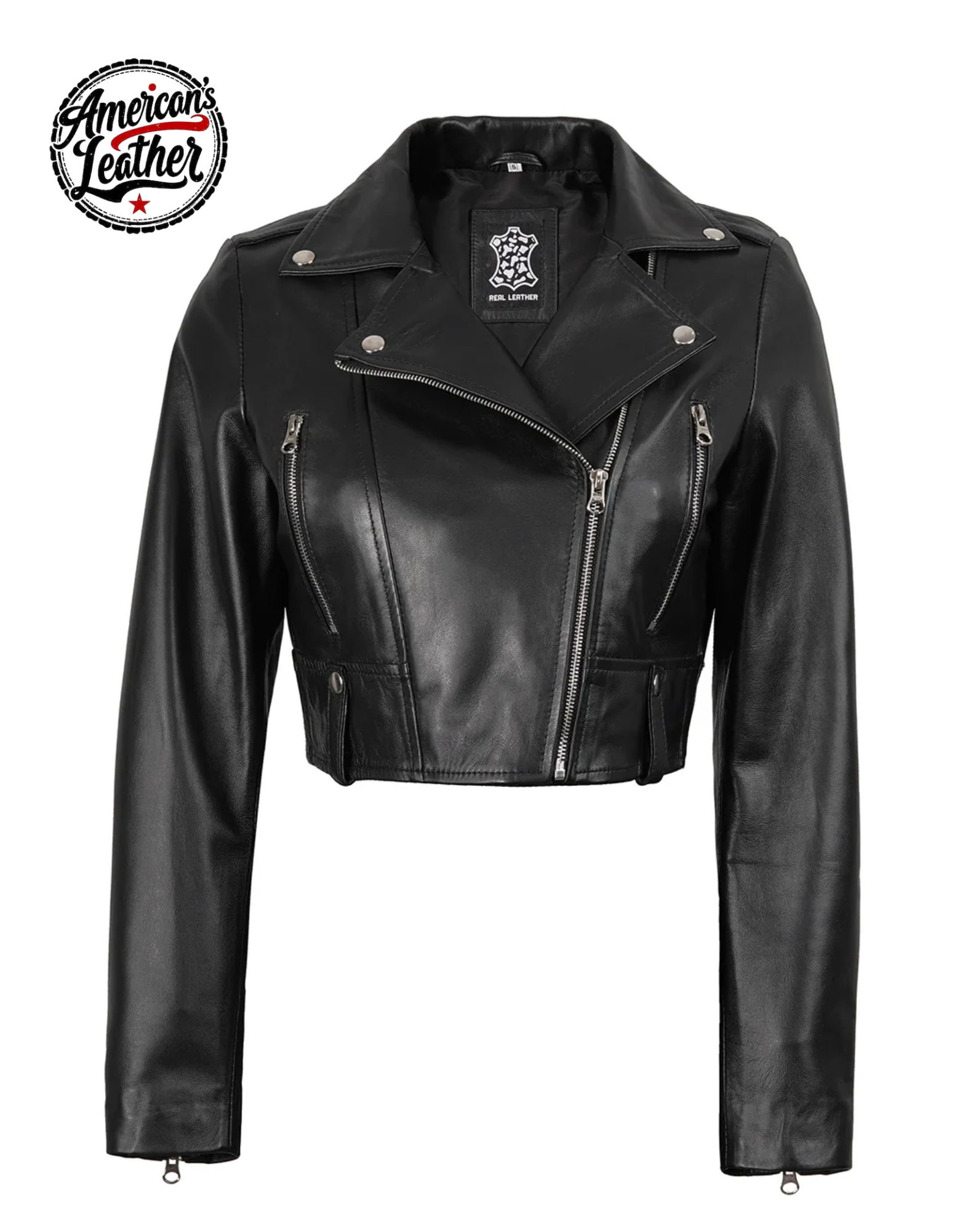 Colleen Women’s Cropped Black Biker Style Leather Jacket
