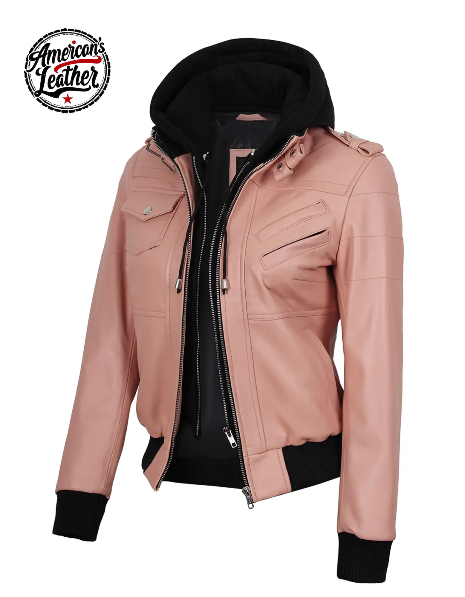Edinburgh Women's Bomber Jacket with Hood Pink Color