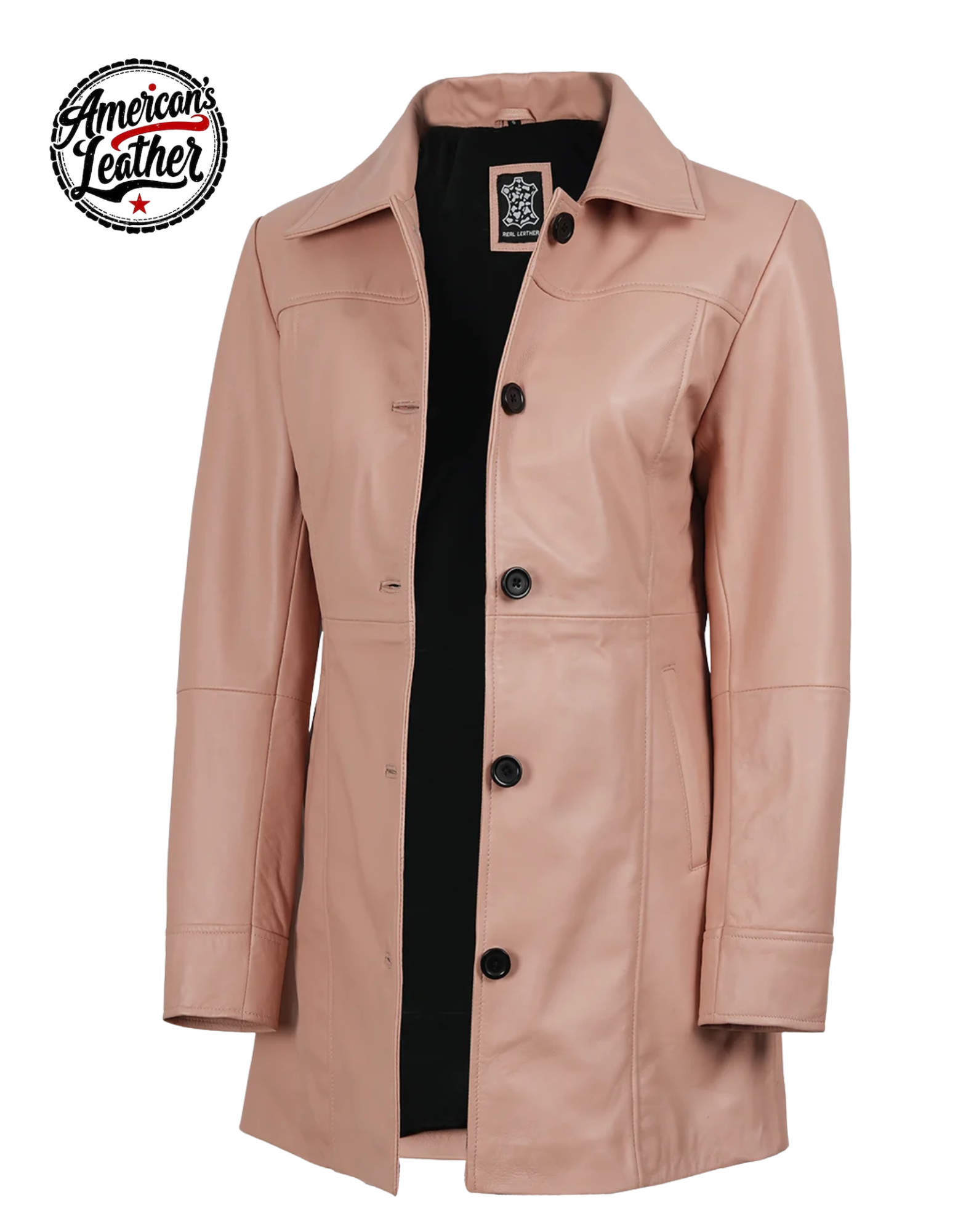 Kandis Women Pink Real Leather Car Coat