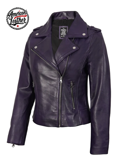 Kirsten Women's Purple Asymmetrical Biker Style Leather Jacket