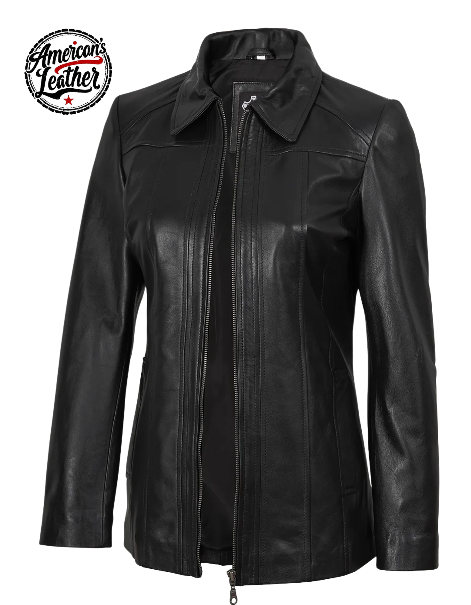 Marsha Women's Real Leather Black Car Coat