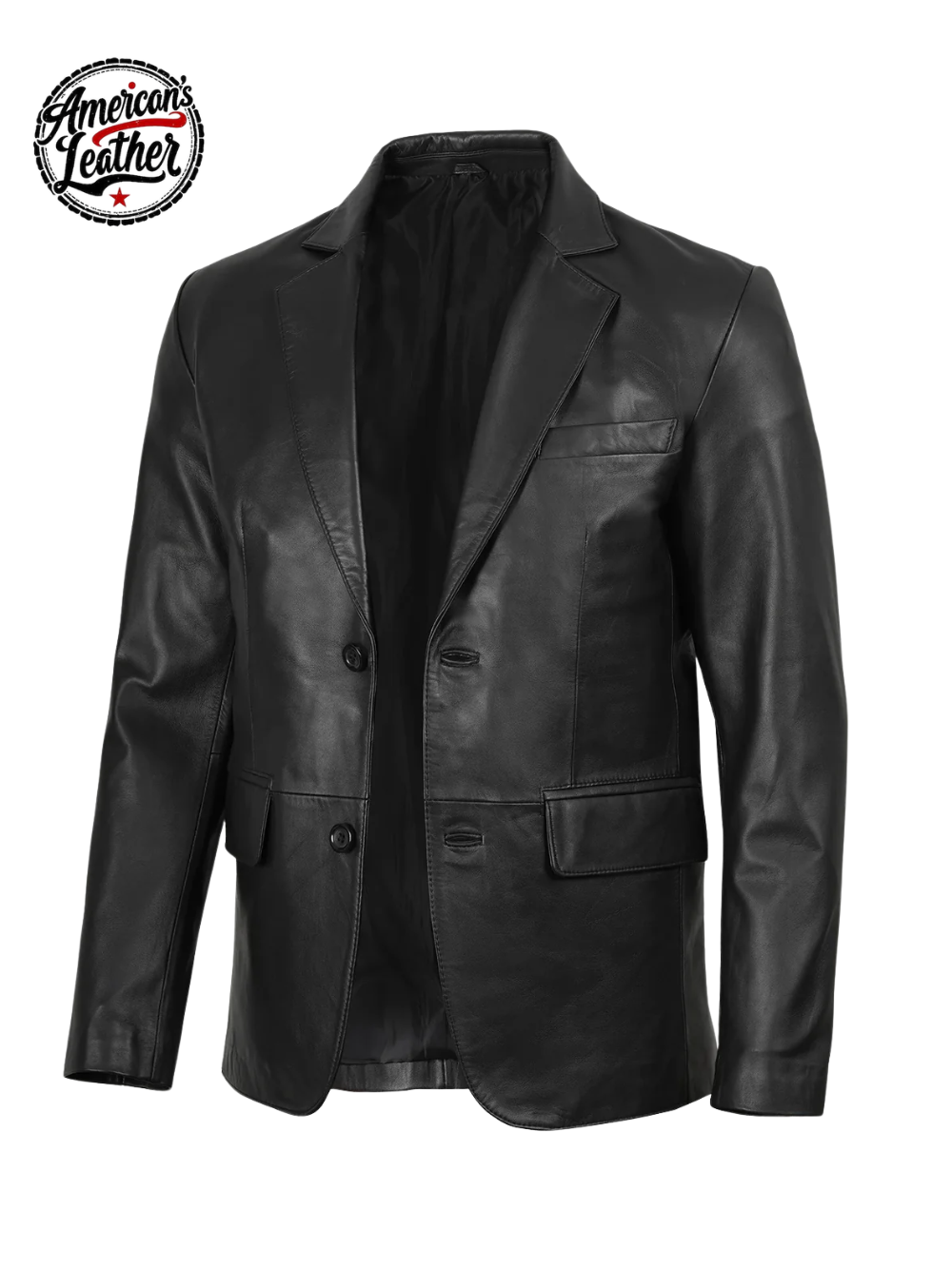 Men's Two Button Black Leather Blazer