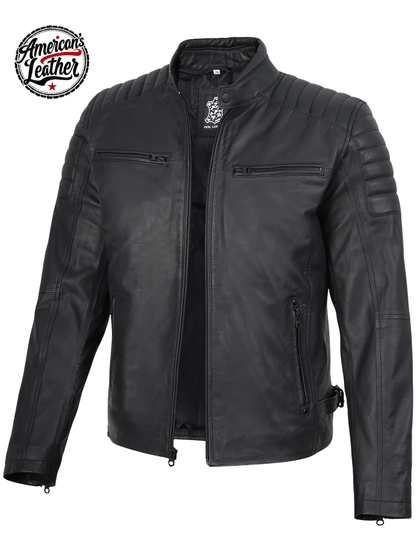 Mens Matte Black Biker Style Real Leather Jacket