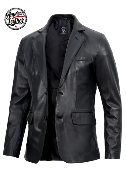 Mens Real Lambskin Black Leather Blazer