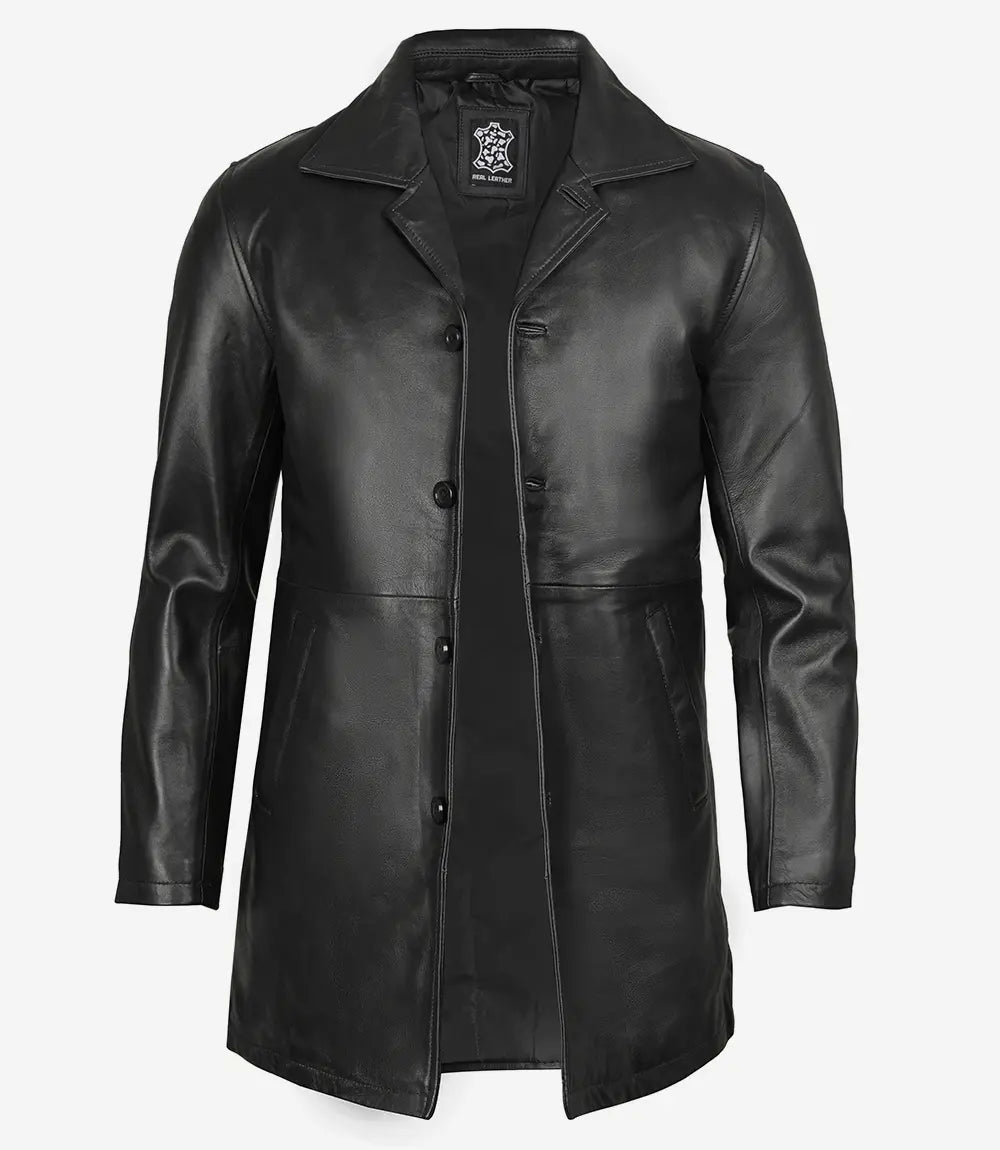 Winchester Men's Black 3 4 Length Leather Car Coat