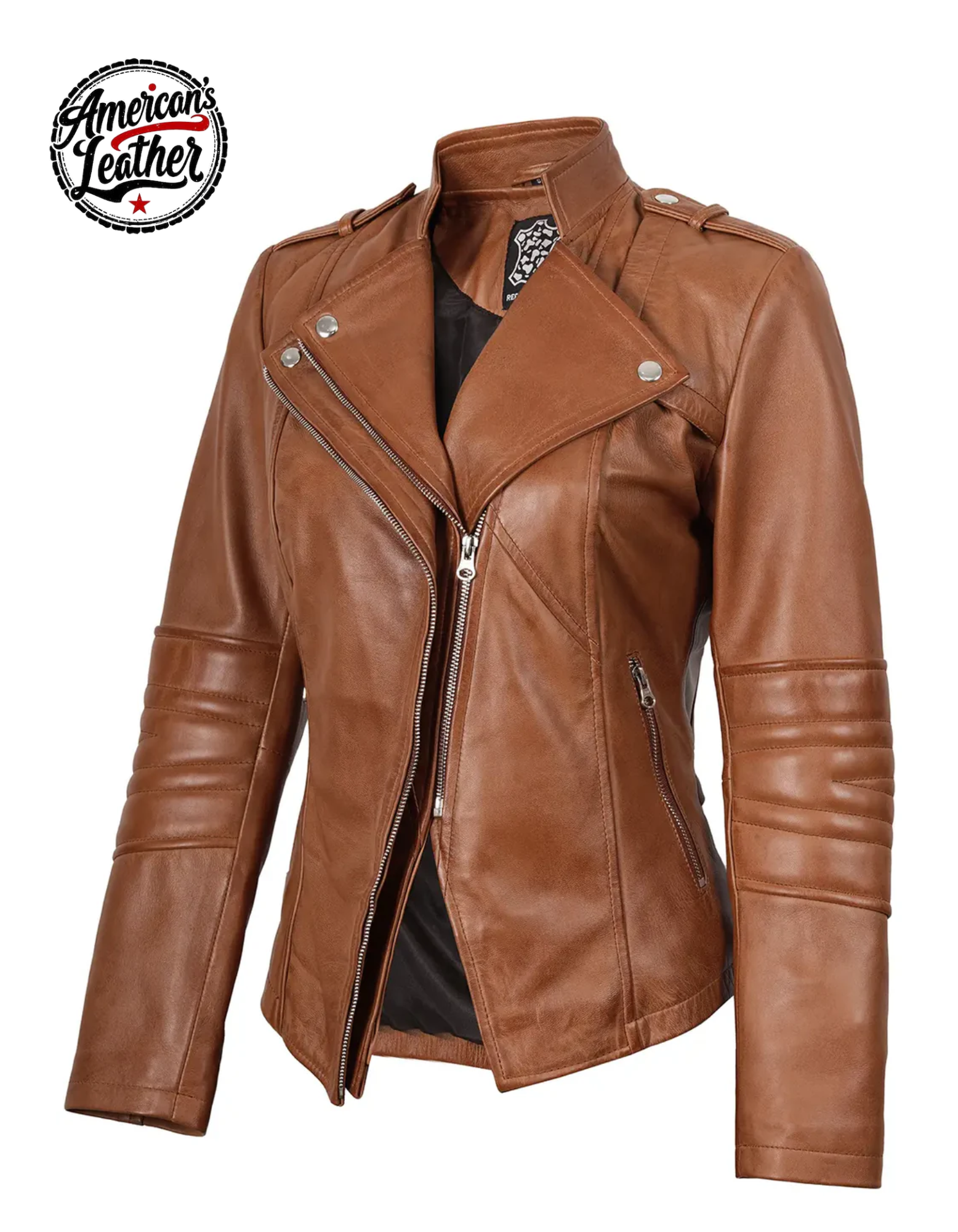 Monica Women's Tan Brown Leather Biker Style Jacket