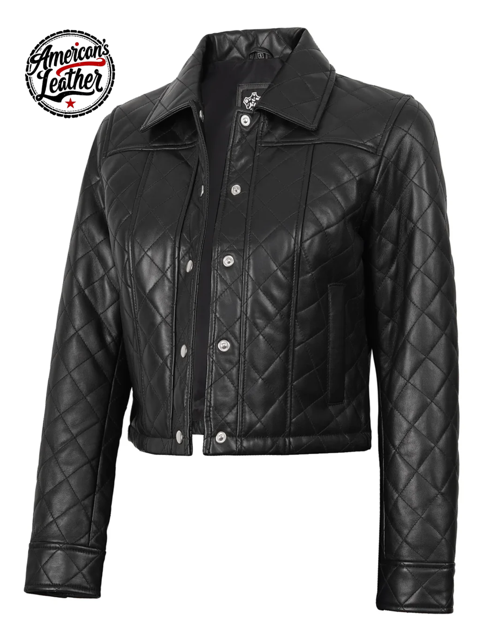 Quilted Black Cropped Leather Jacket Womens
