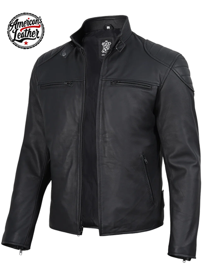 Vermont Men's Matte Black Biker Style Leather Jacket
