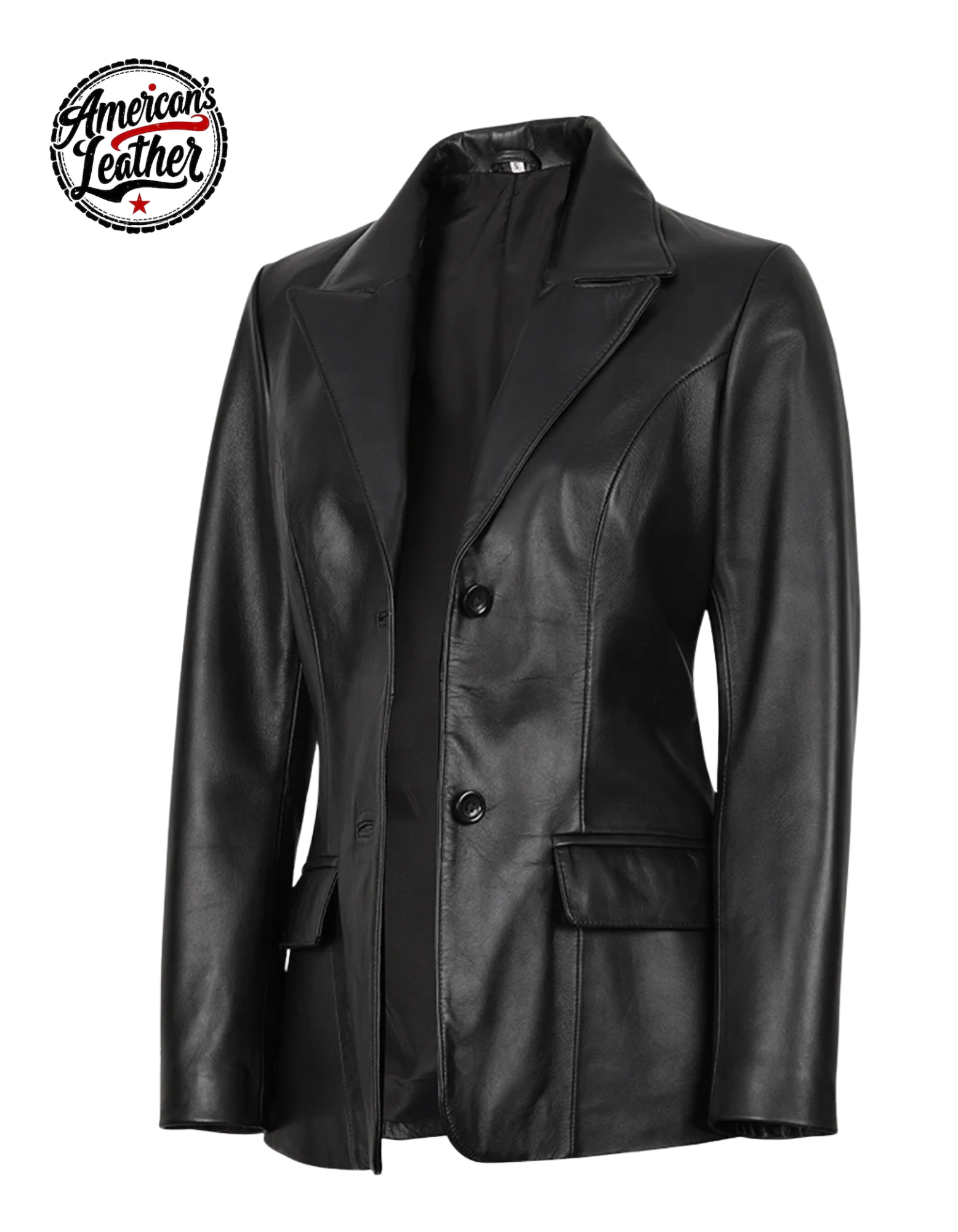 Vicenza Women's Black Two-Button Leather Blazer