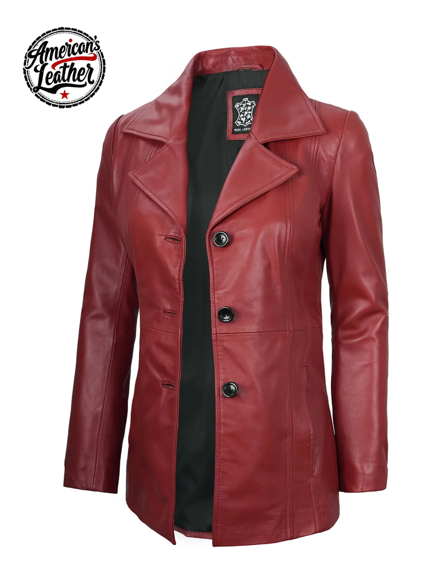 Women's Red Real Leather Blazer Jacket