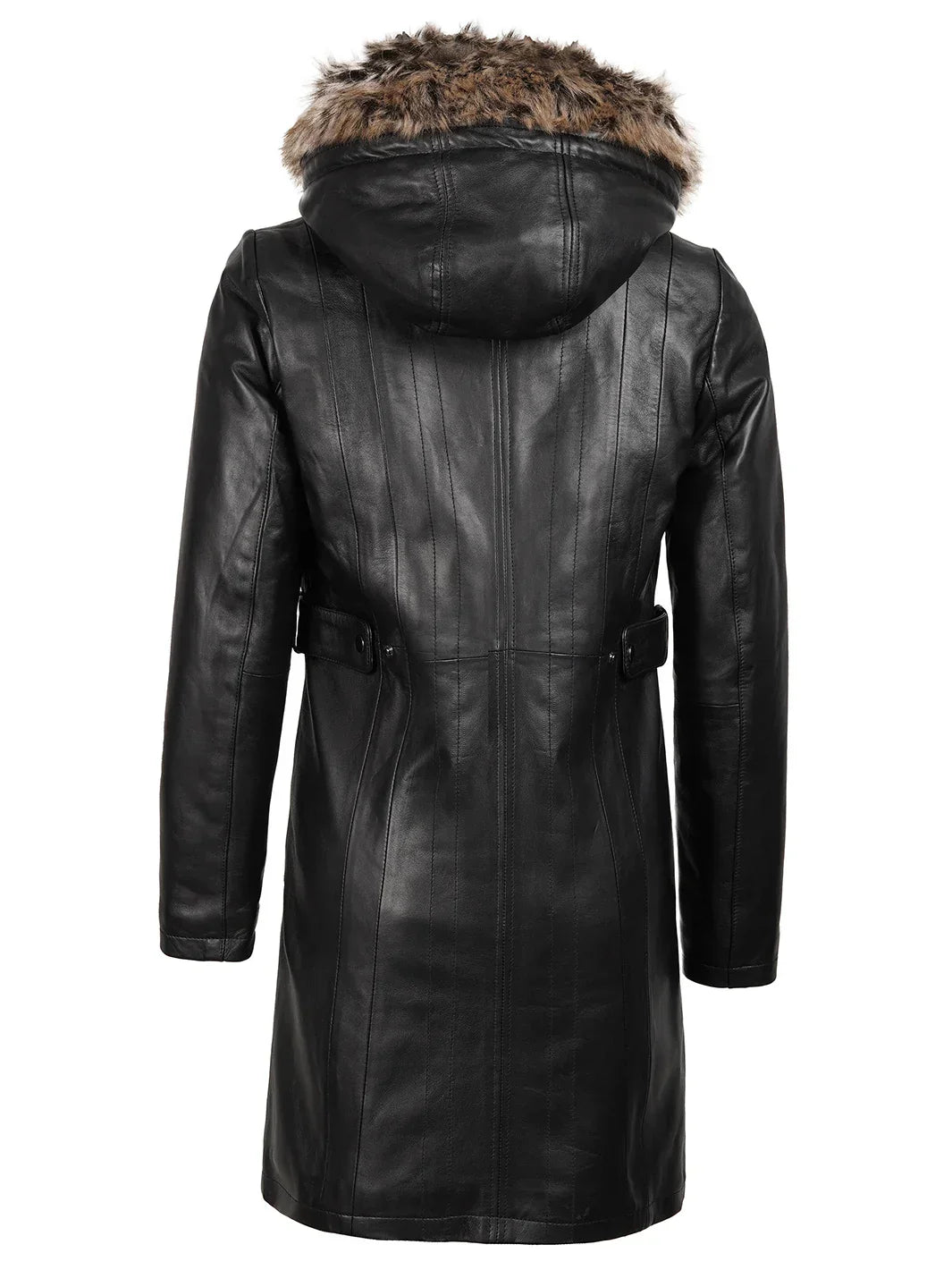 Women’s Black Real Lambskin Leather Hooded Shearling Coat