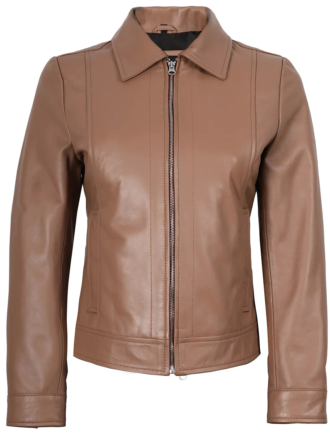 Women’s Mocha Brown Real Leather Harrington Jacket
