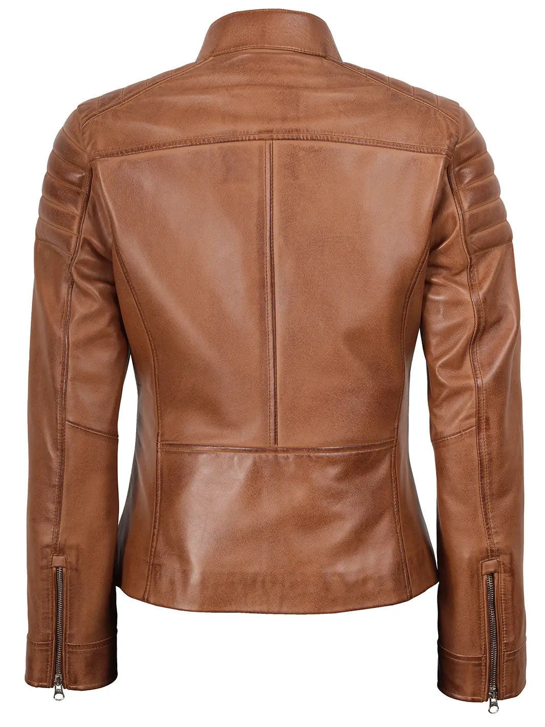 Womens Tan Brown Cafe Racer Style Leather Jacket