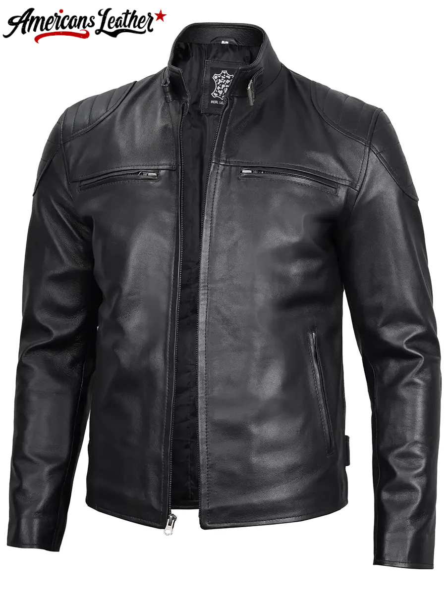 Vermont Men's Black Motorcycle Leather Jacket