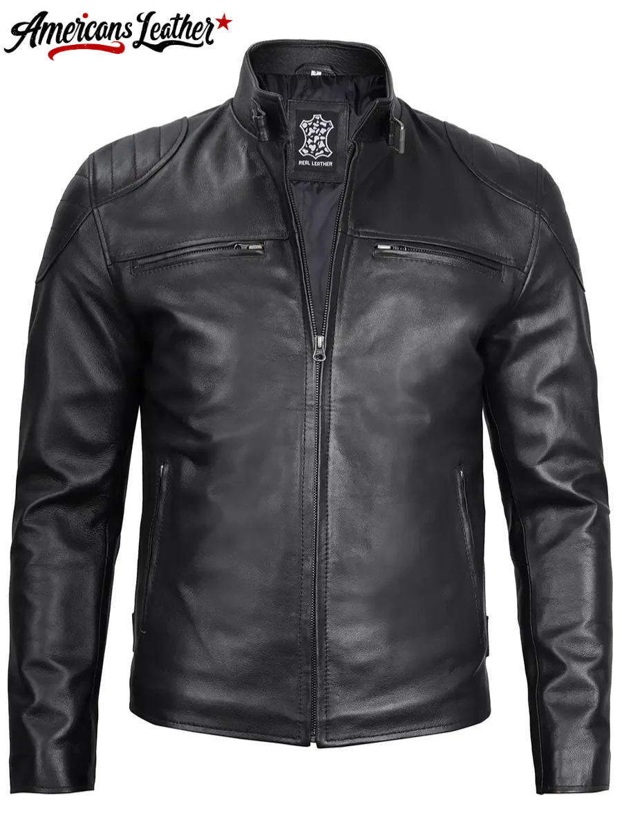 Vermont Men's Black Motorcycle Leather Jacket