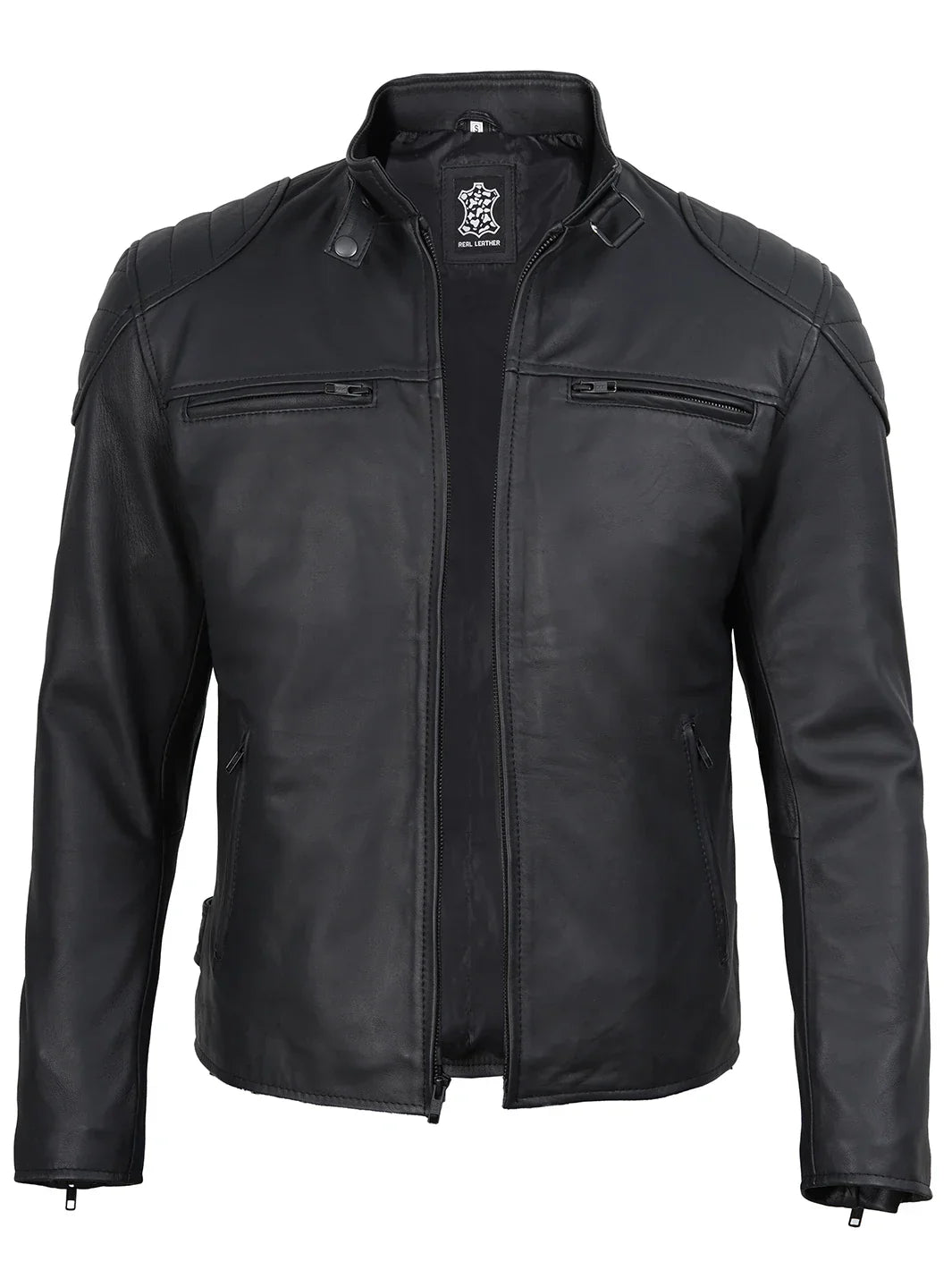 Vermont Men's Matte Black Biker Style Leather Jacket